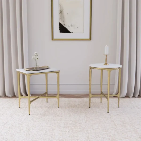 Baldwin Marble Top Side Table White and Gold By Coaster Furniture - Image 8