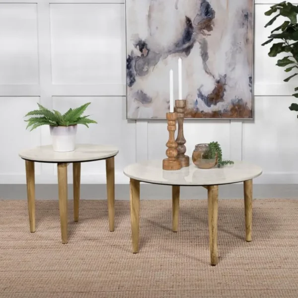 Aldis Natural Coffee Table with Marble Top By Coaster Furniture - Image 6