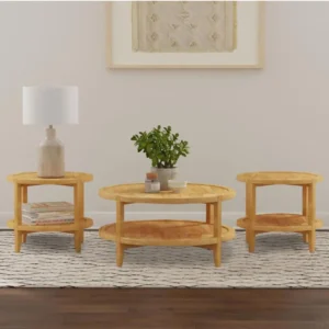 Camillo 3-Piece Round Maple Coffee Table Set By Coaster Furniture