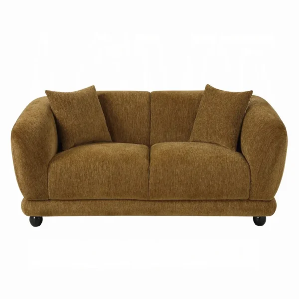 Lennox Brown Chenille Loveseat with 2 Pillows by ACME - Image 3