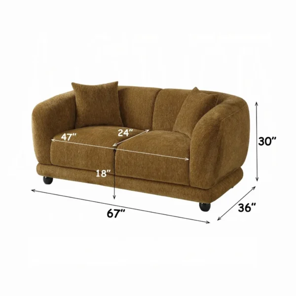 Lennox Brown Chenille Loveseat with 2 Pillows by ACME - Image 5