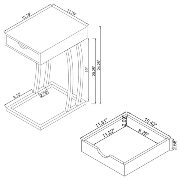 Troy C Shape Side Table Power Outlet By Coaster Furniture - Image 5