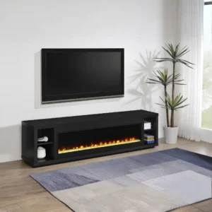 Deiter 79-Inch Black TV Console with Fireplace By Coaster Furniture