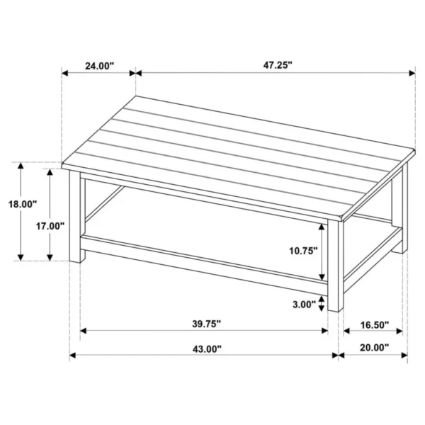 Payne Distressed Wood Coffee Table with Shelf By Coaster Furniture - Image 6