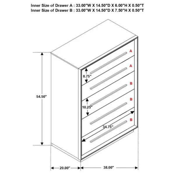 Durango 5-Drawer Bedroom Chest By Coaster Furniture - Image 9