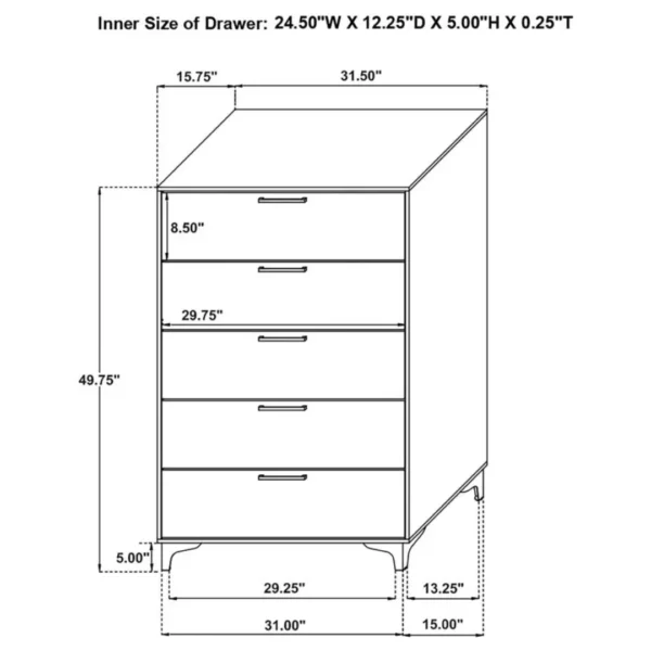 Kendall 5 Drawer Bedroom Chest By Coaster Furniture - Image 6