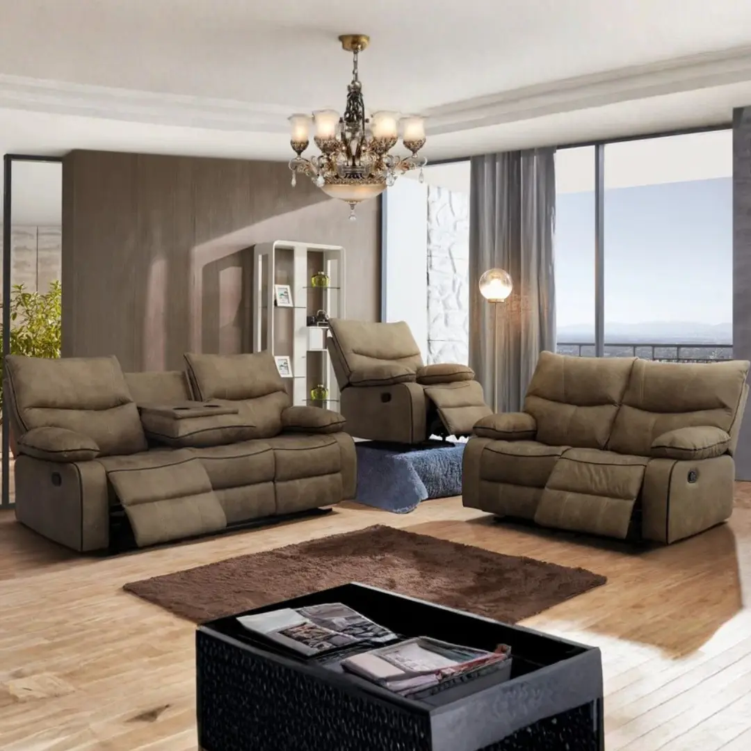 3 Piece Brown Recliner Sofa Set By McFerran | U-Trade Furniture 3 Piece Brown Recliner Sofa Set By McFerran - Image 1