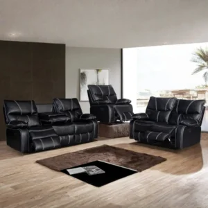 Black Leather Sofa Recliner Set By McFerran