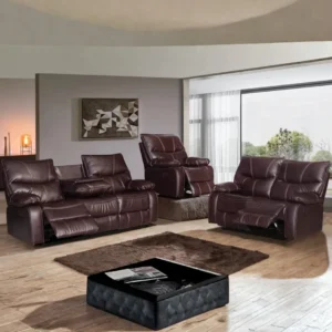 3 Piece Brown Leather Recliner Sofa Set By McFerran