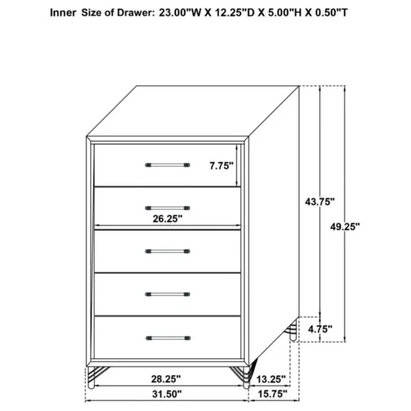 Lucia 5-Drawer Bedroom Chest of Drawers By Coaster Furniture - Image 8