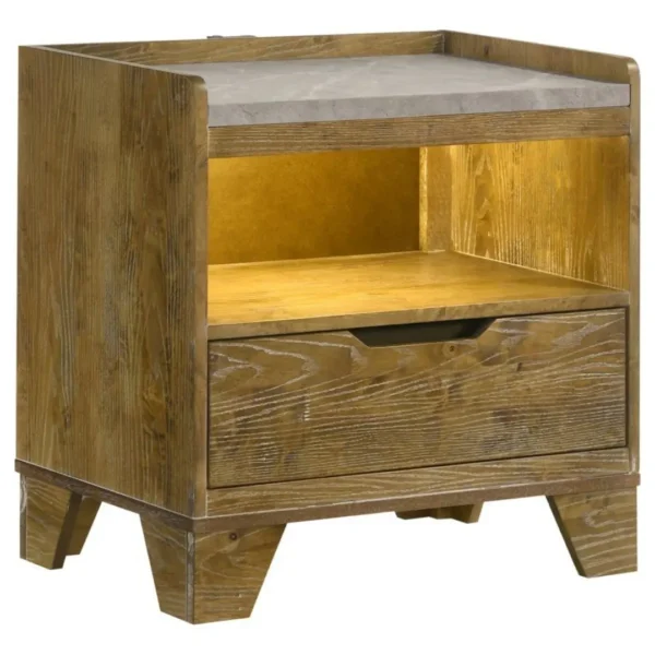 Henderson 1-Drawer Rustic Nightstand with LED By Coaster Furniture - Image 2