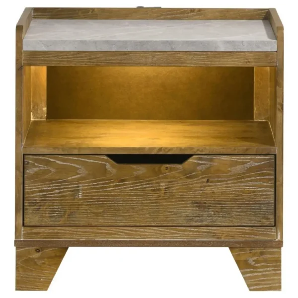 Henderson 1-Drawer Rustic Nightstand with LED By Coaster Furniture - Image 3