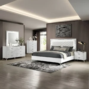 Cassia White High Gloss Bedroom Set By Coaster Furniture