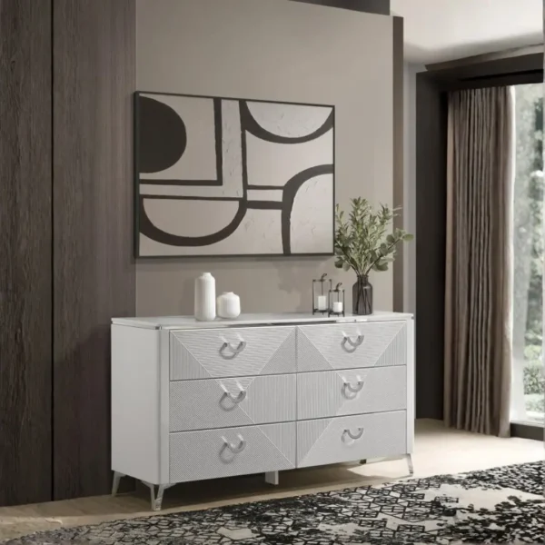 Cassia White High Gloss Bedroom Set By Coaster Furniture - Image 4