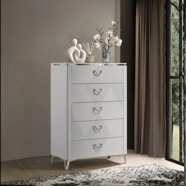 Cassia White High Gloss Bedroom Set By Coaster Furniture - Image 6