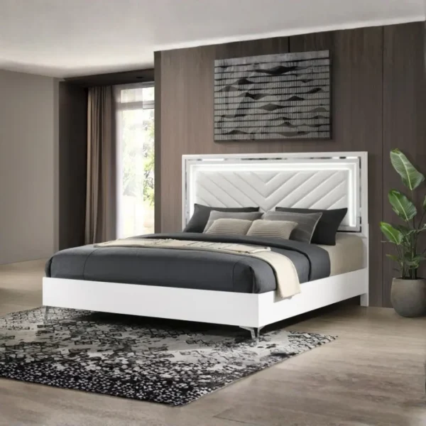 Cassia White High Gloss Bedroom Set By Coaster Furniture - Image 2