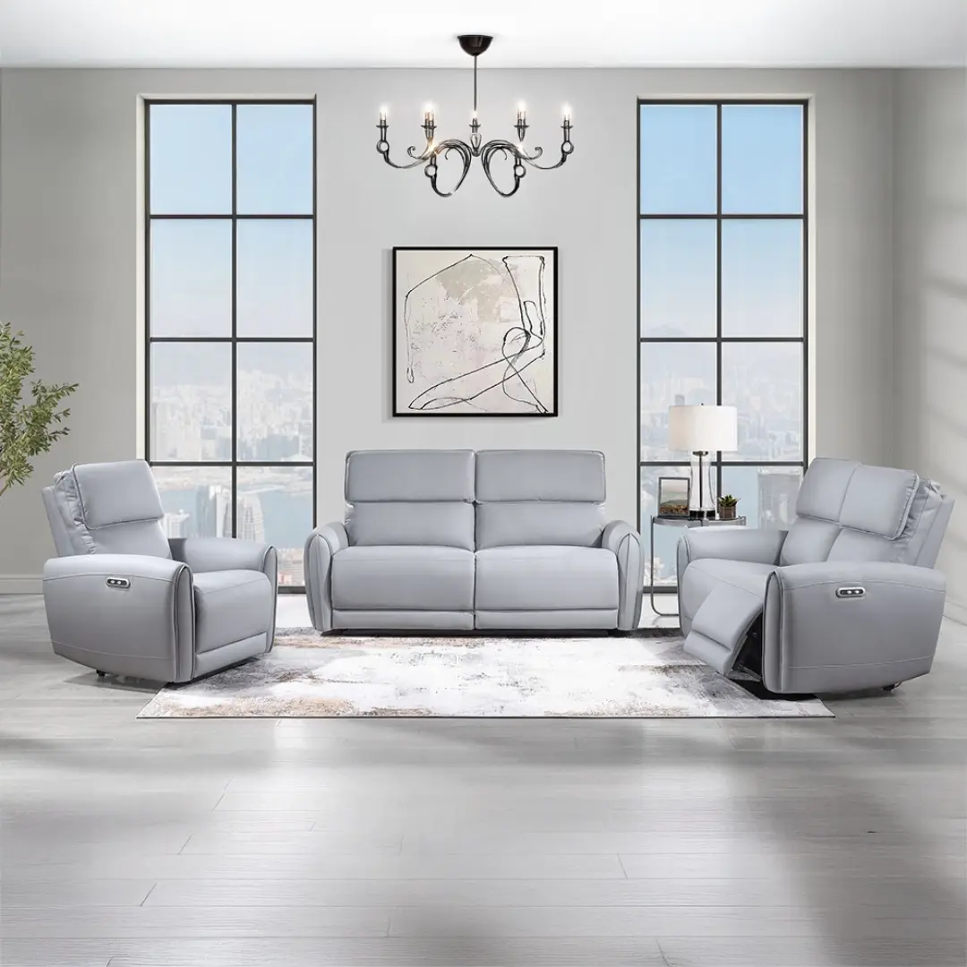 Jeromie Gray Leather Recliner Sofa Set By ACME | U-Trade Furniture Jeromie Gray Leather Recliner Sofa Set By ACME - Image 1