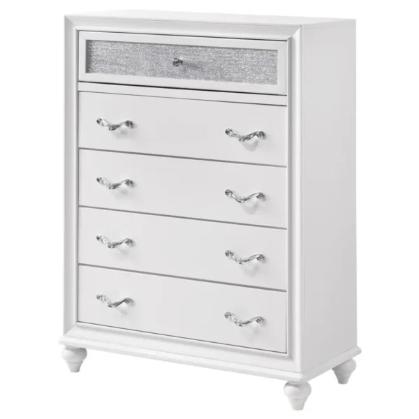 Barzini 5 Drawer White Bedroom Chest By Coaster Furniture - Image 3