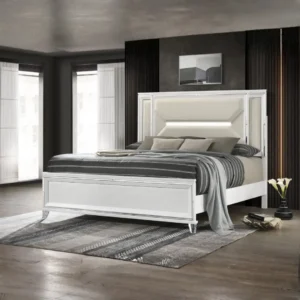 Marmore 64-Inch Panel Bed LED Headboard White By Coaster Furniture