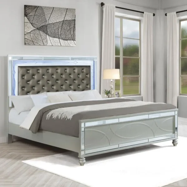 Gunnison Tufted Bed Frames in Silver Metallic By Coaster Furniture - Image 8
