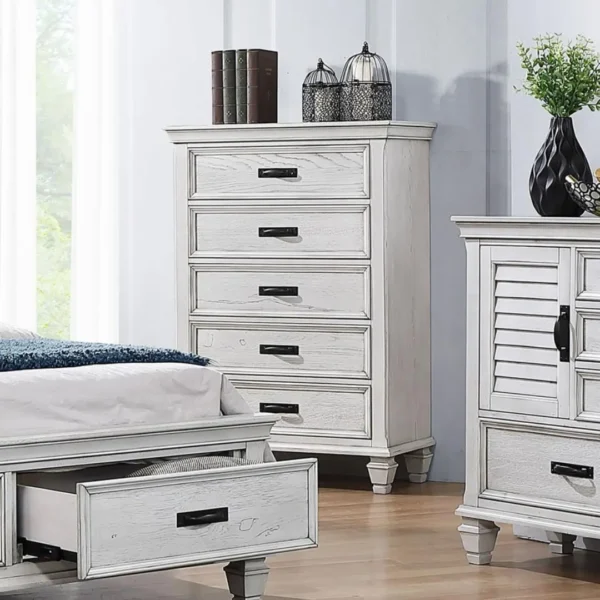 Franco Distressed White Bedroom Set By Coaster Furniture - Image 4