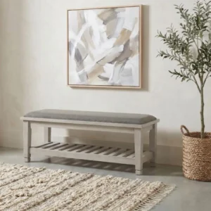 Franco Distressed White Bench with Shelf By Coaster Furniture