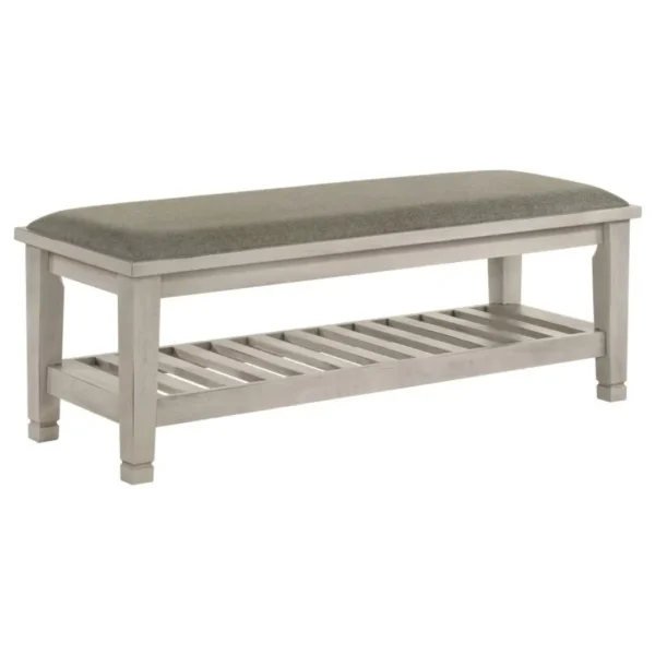 Franco Distressed White Bench with Shelf By Coaster Furniture - Image 2