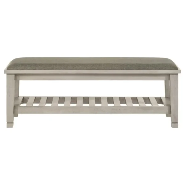 Franco Distressed White Bench with Shelf By Coaster Furniture - Image 3