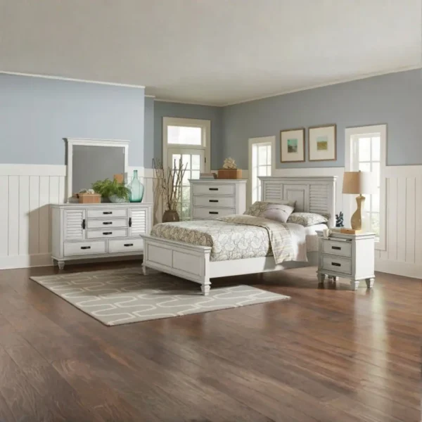 Franco Wood Panel Bed Distressed White By Coaster Furniture - Image 7