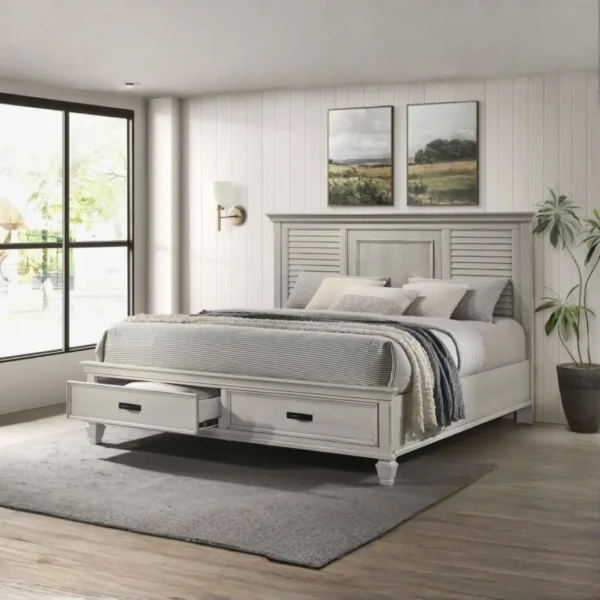 Franco Wood Panel Bed Distressed White By Coaster Furniture - Image 8