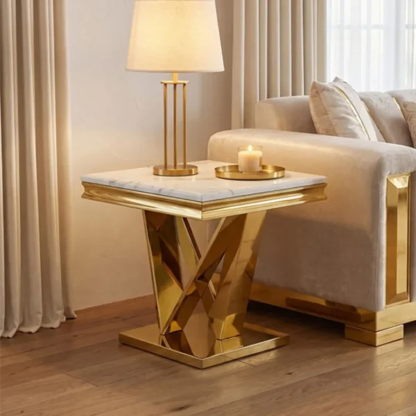 Villarsglane Gold End Table with Marble Top by Furniture of America - Image 2
