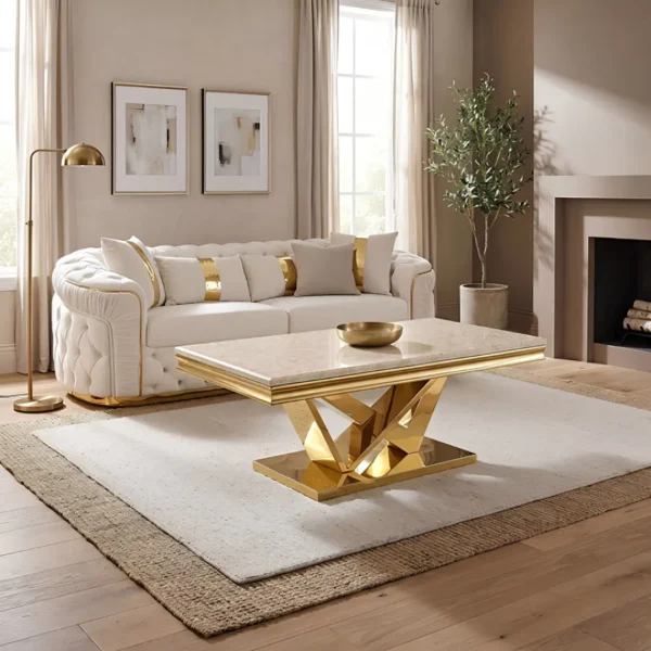 Villarsglane Marble and Gold Coffee Table by Furniture of America - Image 4