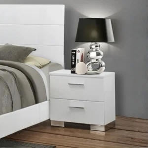 Felicity 2 Drawer White High Gloss Nightstand By Coaster Furniture