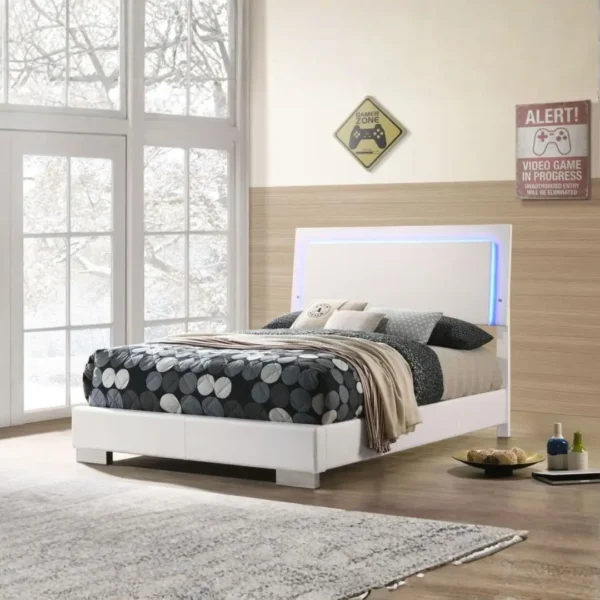 Felicity LED Panel Bed White High Gloss By Coaster Furniture - Image 9