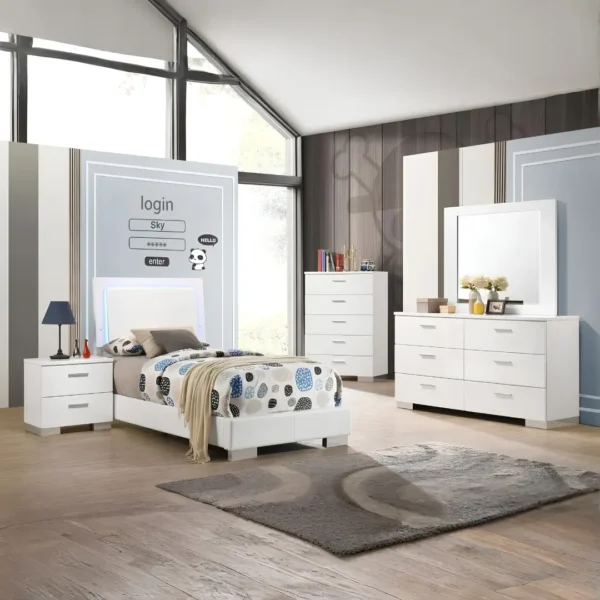 Felicity Bedroom Set White High Gloss By Coaster Furniture - Image 9