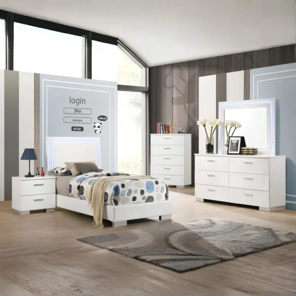 Felicity Bedroom Set White High Gloss By Coaster Furniture - Image 10