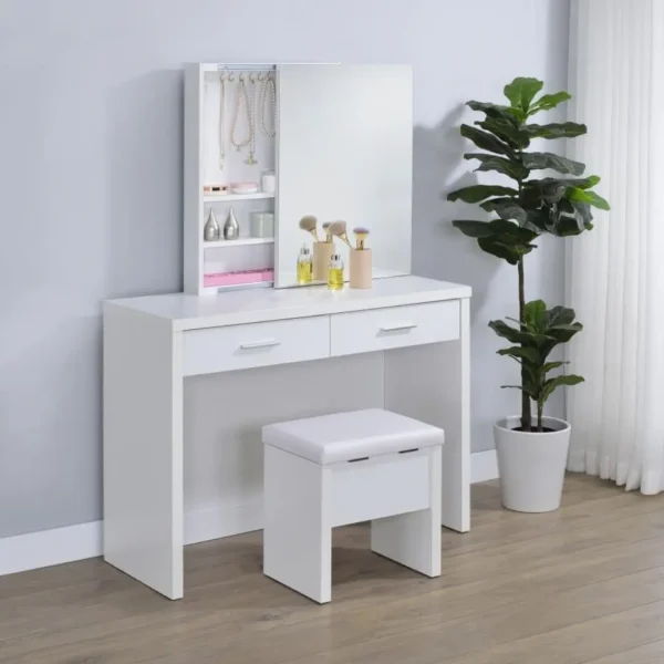 Bunbury White Makeup Vanity Table Set By Coaster Furniture - Image 2