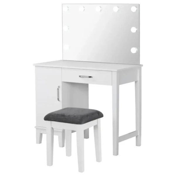 Elijah White Vanity Set with Lighting and Stool By Coaster Furniture - Image 2