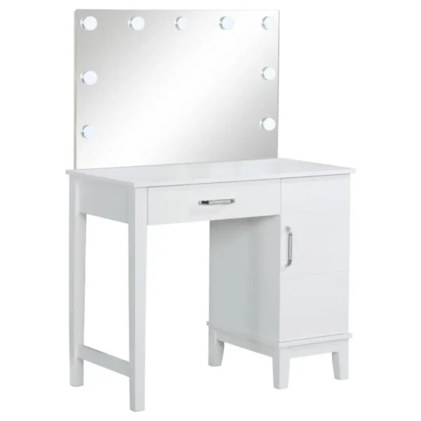 Elijah White Vanity Set with Lighting and Stool By Coaster Furniture - Image 3