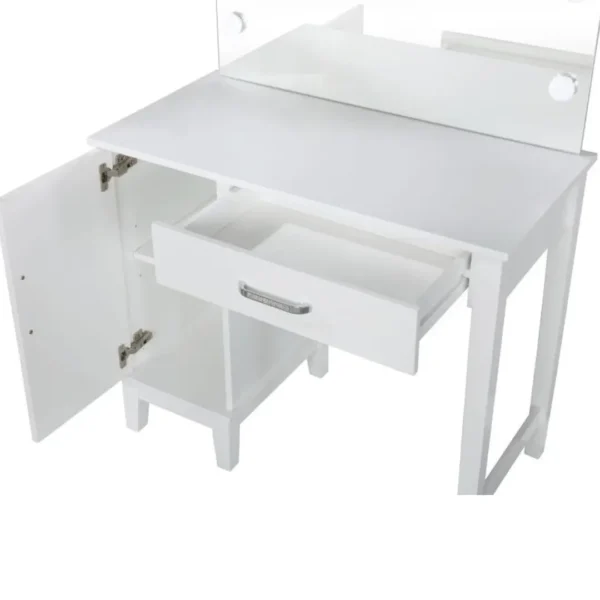 Elijah White Vanity Set with Lighting and Stool By Coaster Furniture - Image 4