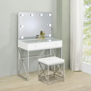 Eliza Contemporary Vanity Set White and Chrome By Coaster Furniture