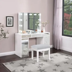 Regina White Makeup Vanity Table Set By Coaster Furniture