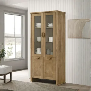 Adina 77 Inch Tall Display Cabinet by Coaster Furniture in Distressed Light Brown with Tempered Glass Doors