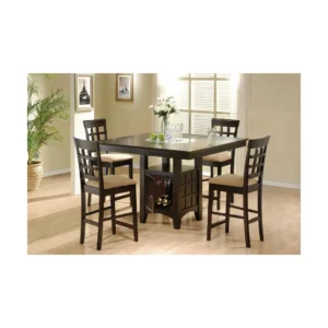 Gabriel 5 Piece Counter Height Dining Set with Brown Storage Table and Four Lattice Back Chairs