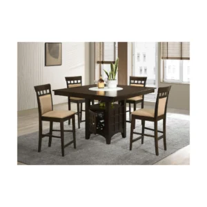 Gabriel 5 Piece Counter Height Dining Set with Brown Square Storage Table and Four Upholstered Chairs