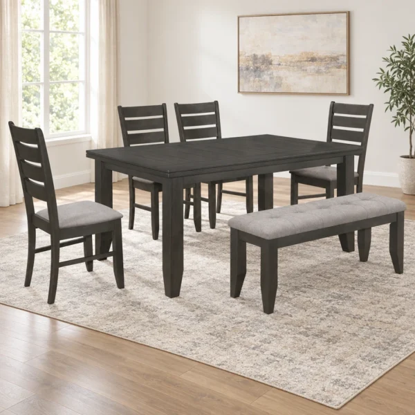 Dalila 6-Piece Dark Gray Dining Table Set By Coaster - Image 2