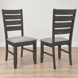 Dalila Dark Gray Dining Chairs Set of 2 with Ladder Backs and Gray Upholstered Seats