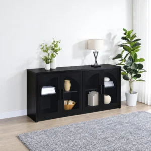 Riva Black Glass Door Sideboard with Four Arched Glass Doors