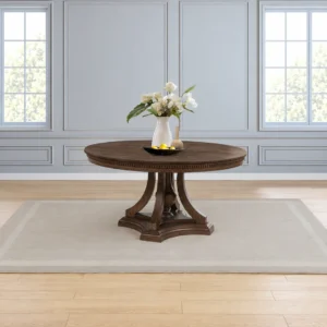 Ridgewell Round Dining Table in Brown with Sculptural Pedestal Base