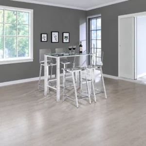 Tolbert Chrome Bar Table Set with Glass Top and Four Acrylic Chairs